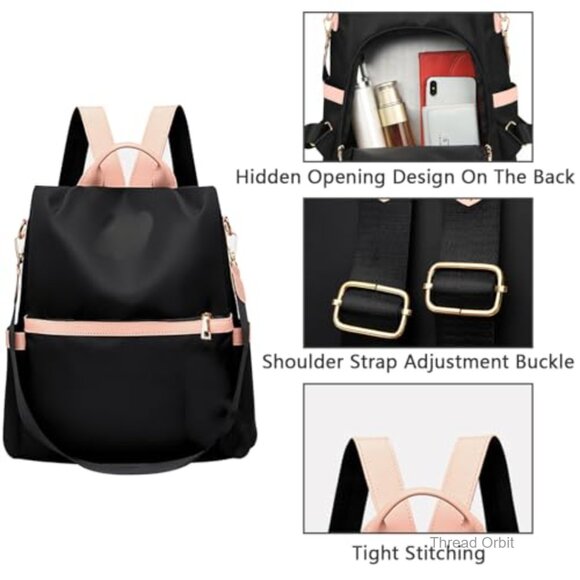 Anti-Theft Backpack Purse with Removable Strap, Water-Resistant Oxford Cloth